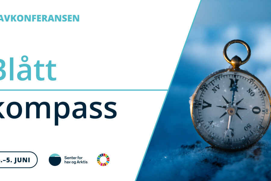 Infoskjerm med teksten Blått kompass. Et bilde av et kompass med blå bakgrunn til høyre.