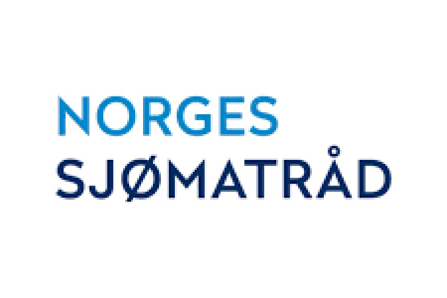 Logo for Norges sjømatråd med teksten «NORGES» i lyseblå bokstaver og «SJØMATRÅD» i mørk blå skrift på hvit bakgrunn.