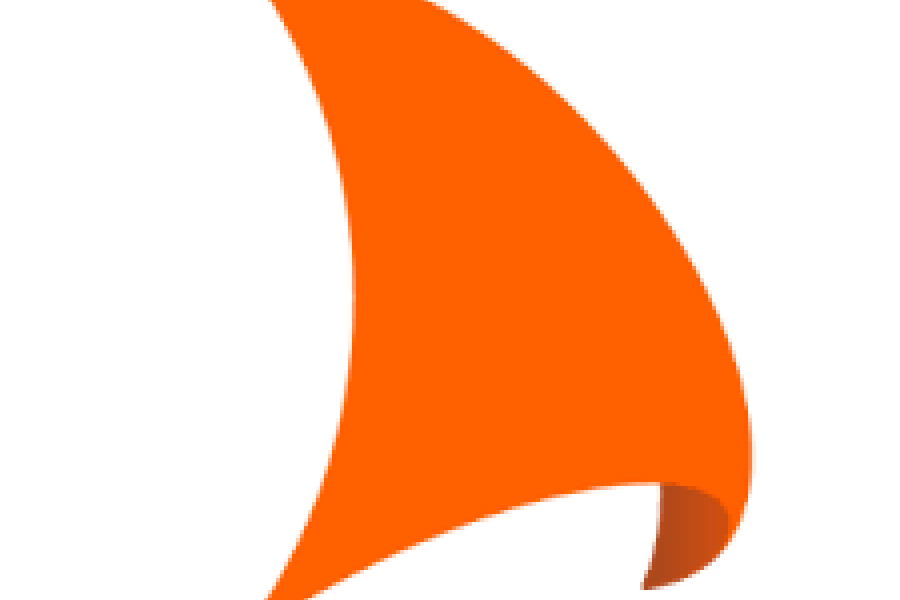 En enkel, stilisert logo som viser en skarpt buet, oransje form som ligner en hajfinne, med en liten mørkere oransje skygge ved basen.