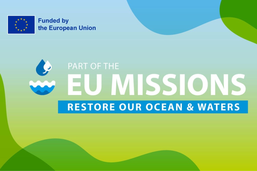 Logo for EU-prosjektet Restore Our Ocean & Waters, en del av EU Missions, finansiert av Den europeiske unionen.