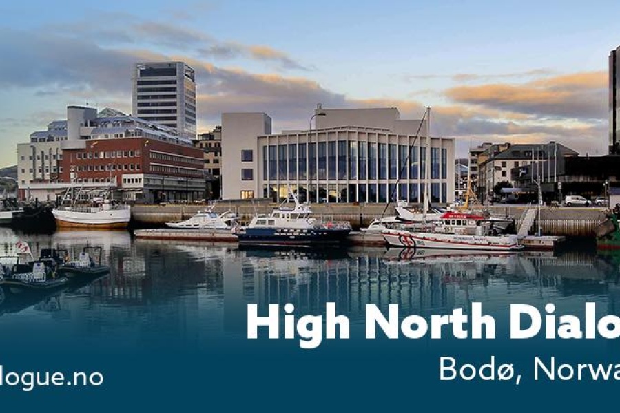 Bilde av Bodø med teksten "High North Dialogue" i forgrunnen. 