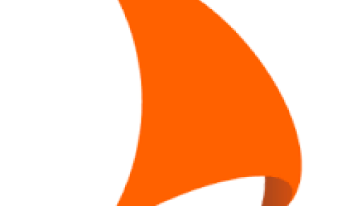 En enkel, stilisert logo som viser en skarpt buet, oransje form som ligner en hajfinne, med en liten mørkere oransje skygge ved basen.