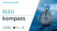 "Reklameplakat for Havkonferansen Blått Kompass 4.–5. juni, med bilde av et kompass i snø og logoen til Senter for hav og Arktis
