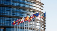All European Union flags in front of parliament