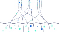 Grafisk illustrasjon med geometriske former koblet sammen av linjer, som symboliserer dynamisk datadeling og samarbeid mellom aktører.