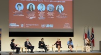 Paneldebatt om hav- og arktisk sikkerhet under Arctic Frontiers Tokyo 2026 ved FN-universitetet i Tokyo, med norske og japanske eksperter på scenen foran et publikum.